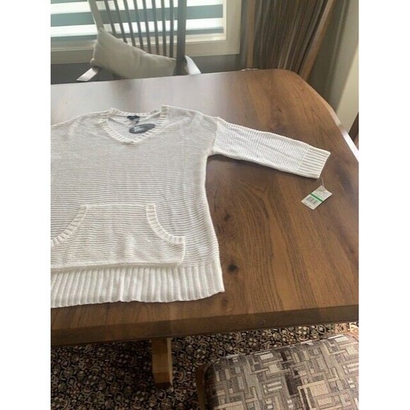 NWT Cupio Women's Large White Sweater V-Neck Loose Knit Long Beach - Picture 5 of 13